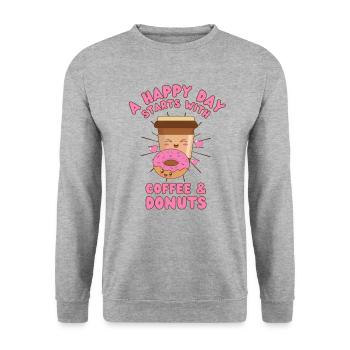 Donut café café kawaii Drôle de dicton - Sweat-shirt Unisexe - gris chiné - Devant - Alina (178cm) & Michal (187cm)