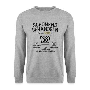 30. Geburtstag Schonend Behandeln 30 VIP ist 30 - Unisex Pullover - Weißgrau meliert - Vorne - Alina (178cm) & Michal (187cm)