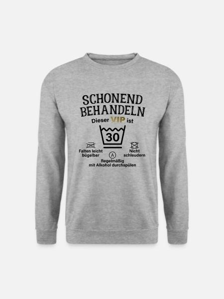30. Geburtstag Schonend Behandeln 30 VIP ist 30 - Unisex Pullover - Weißgrau meliert