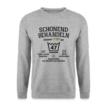 47. Geburtstag Schonend Behandeln 47 VIP ist 47 - Unisex Pullover - Weißgrau meliert - Vorne - Alina (178cm) & Michal (187cm)