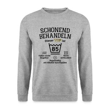 85. Geburtstag Schonend Behandeln 85 VIP ist 85 - Unisex Pullover - Weißgrau meliert - Vorne - Alina (178cm) & Michal (187cm)