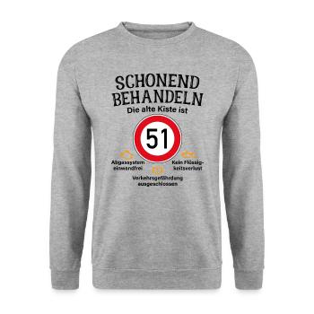 51. Geburtstag Schonend Behandeln 51 Alte Kiste 51 - Unisex Pullover - Weißgrau meliert - Vorne - Alina (178cm) & Michal (187cm)