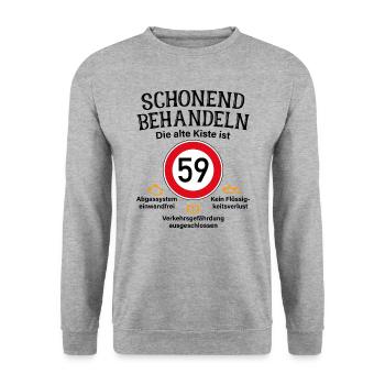59. Geburtstag Schonend Behandeln 59 Alte Kiste 59 - Unisex Pullover - Weißgrau meliert - Vorne - Alina (178cm) & Michal (187cm)