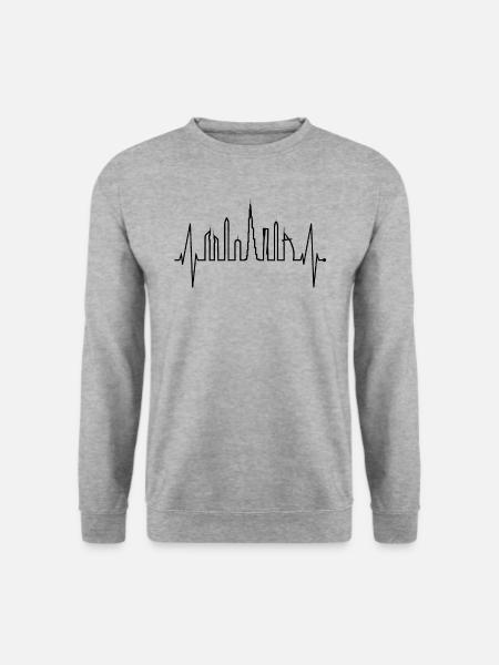 Dubai Skyline Herzschlag Burj Khalifa Silhouette - Unisex Pullover - Weißgrau meliert