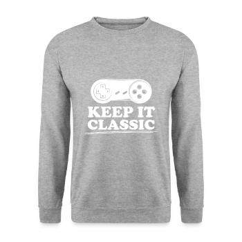 Retro Zocker Sprüche Gaming Geschenk - Unisex Pullover - Weißgrau meliert - Vorne - Alina (178cm) & Michal (187cm)