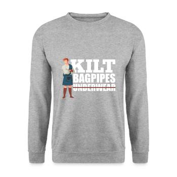 Kilt Dudelsack Unterwäsche Schottische Checkliste - Unisex Pullover - Weißgrau meliert - Vorne - Alina (178cm) & Michal (187cm)
