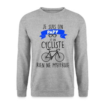 Je suis un papy cycliste Citation Vélo - Sweat-shirt Unisexe - gris chiné - Devant - Alina (178cm) & Michal (187cm)
