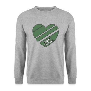 Design Coeur rayé vert - Idée cadeau Super Maman - Sweat-shirt Unisexe - gris chiné - Devant - Alina (178cm) & Michal (187cm)