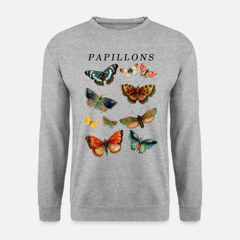 Papillons Schmetterling Vintage Grafik - Unisex Pullover - Weißgrau meliert