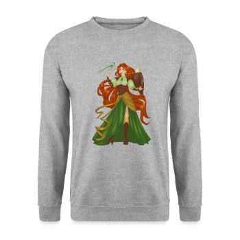 Witch Red Hair Bird Pretty Lady Model Fantasy - Unisex Sweatshirt - salt & pepper - Front - Alina (178cm) & Michal (187cm)