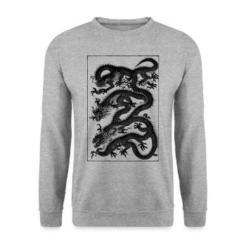 Monster Drachen Japan Stil - Unisex Pullover - Weißgrau meliert - Vorne - Alina (178cm) & Michal (187cm)