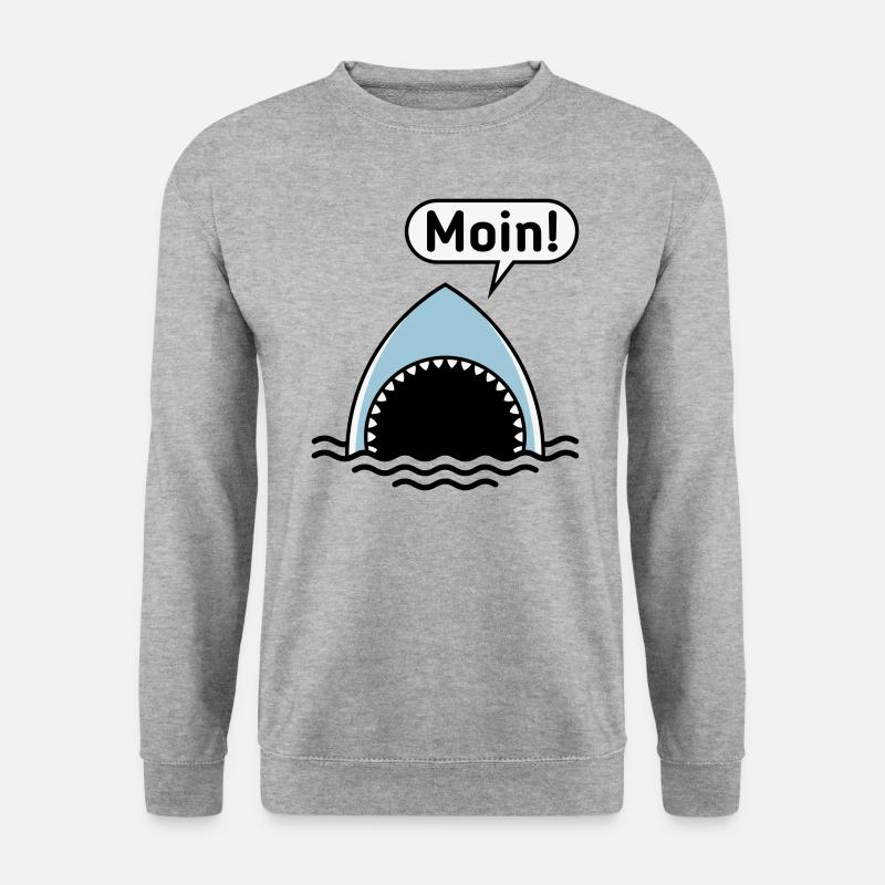 Moin! (Hai / Haifisch / Sprechblase / Comic) - Unisex Pullover - Weißgrau meliert