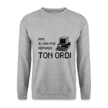 non je vais pas réparer ton ordi - Sweat-shirt Unisexe - gris chiné - Devant - Alina (178cm) & Michal (187cm)
