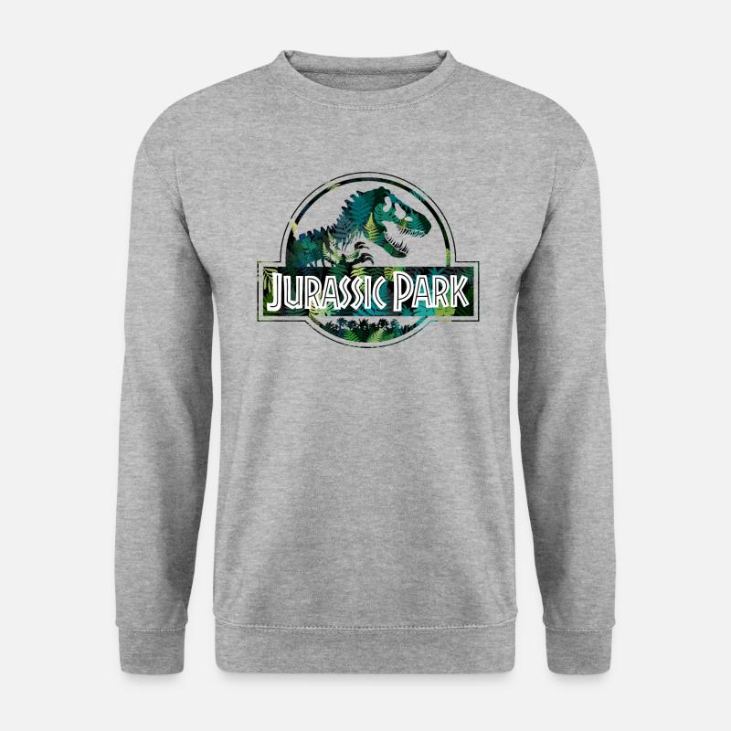 Jurassic Park Logo Mit T-Rex Blätter Design - Unisex Pullover - Weißgrau meliert