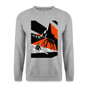 Leuchtturm und Coffenaut-Rift an Red Shore - Unisex Pullover - Weißgrau meliert - Vorne - Alina (178cm) & Michal (187cm)