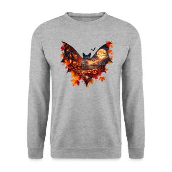 Herbstnacht mit Kürbisleuchten - Unisex Pullover - Weißgrau meliert - Vorne - Alina (178cm) & Michal (187cm)