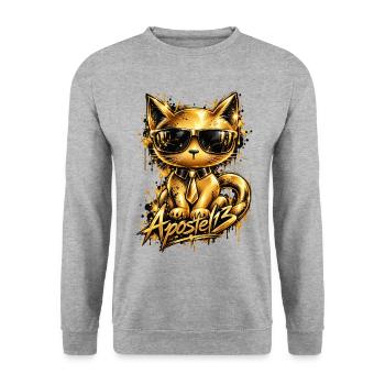 Cool Golden Cat – Funny Cat with Sunglasses - Unisex Pullover - Weißgrau meliert - Vorne - Alina (178cm) & Michal (187cm)