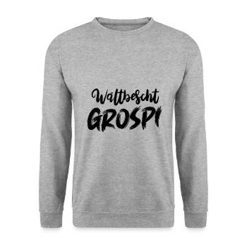 Wältbescht Grospi Opi Schweiz Opa Schweizerdeutsch - Unisex Pullover - Weißgrau meliert - Vorne - Alina (178cm) & Michal (187cm)