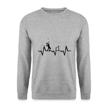 Tennis Herzschlag - Unisex Pullover - Weißgrau meliert - Vorne - Alina (178cm) & Michal (187cm)