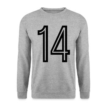Rückennummer 14 - Unisex Pullover - Weißgrau meliert - Vorne - Alina (178cm) & Michal (187cm)