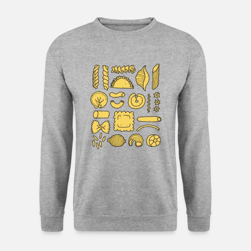 Pasta // Spaghetti, Penne, Tortellini, Farfalle - Unisex Pullover - Weißgrau meliert