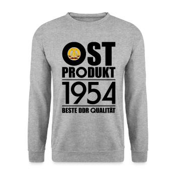 72. GEBURTSTAG OSSI OSTPRODUKT 1954 DDR - Unisex Pullover - Weißgrau meliert - Vorne - Alina (178cm) & Michal (187cm)