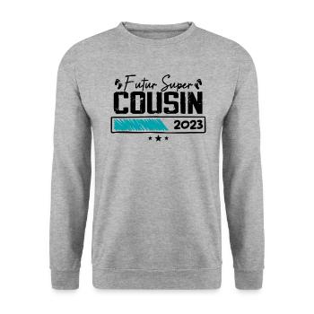 Futur super cousin 2023 Cadeau - Sweat-shirt Unisexe - gris chiné - Devant - Alina (178cm) & Michal (187cm)