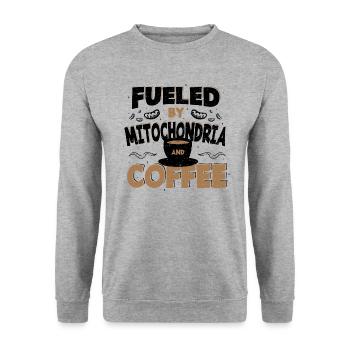 Fueled By Mitochondria And Coffee - Kaffee - Unisex Sweatshirt - salt & pepper - Front - Alina (178cm) & Michal (187cm)