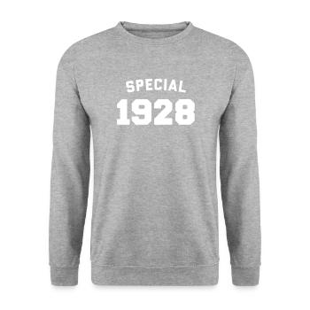Lustiges Geburtstags-Special 1928 - Unisex Pullover - Weißgrau meliert - Vorne - Alina (178cm) & Michal (187cm)