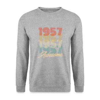 Funny Birthday Awesome 1957 - Unisex Pullover - Weißgrau meliert - Vorne - Alina (178cm) & Michal (187cm)