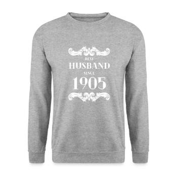 Bester Ehemann seit 1905 Hochzeitstag - Unisex Pullover - Weißgrau meliert - Vorne - Alina (178cm) & Michal (187cm)