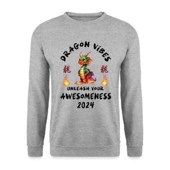 Dragon Vibes - unleash your awesomeness 2024 - Unisex Pullover - Weißgrau meliert - Vorne - Alina (178cm) & Michal (187cm)