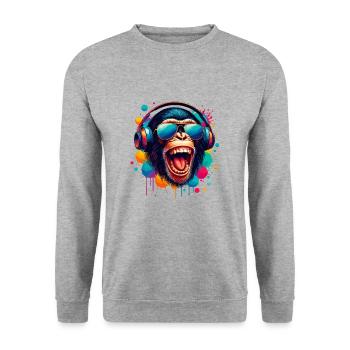 DJ Monkey Chimpanzee Music Headphones Monkey Cool - Unisex Sweatshirt - salt & pepper - Front - Alina (178cm) & Michal (187cm)