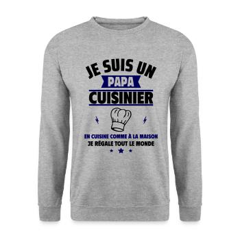 Papa cuisinier, Cadeau fête des pères - Sweat-shirt Unisexe - gris chiné - Devant - Alina (178cm) & Michal (187cm)