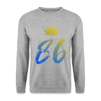 86 Zahl Krone - Unisex Pullover - Weißgrau meliert - Vorne - Alina (178cm) & Michal (187cm)