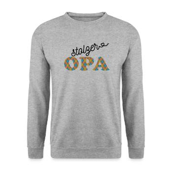 Stolzer Opa Rauten Muster - Unisex Pullover - Weißgrau meliert - Vorne - Alina (178cm) & Michal (187cm)