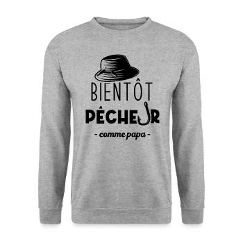 Bientôt pêcheur comme papa - Sweat-shirt Unisexe - gris chiné - Devant - Alina (178cm) & Michal (187cm)