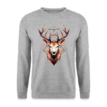 Hirsch Hirschgeweih Tier Natur Wald Wildnis Berge - Unisex Pullover - Weißgrau meliert - Vorne - Alina (178cm) & Michal (187cm)