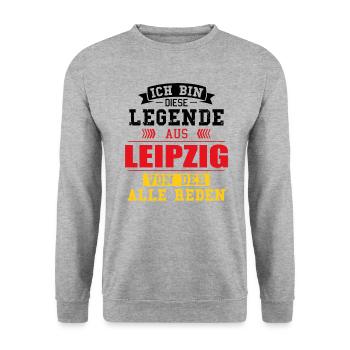 Stadt Leipzig Deutschland Legende Spruch - Unisex Pullover - Weißgrau meliert - Vorne - Alina (178cm) & Michal (187cm)