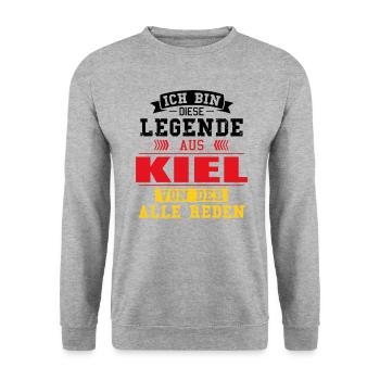 Stadt Kiel Deutschland Legende Spruch - Unisex Pullover - Weißgrau meliert - Vorne - Alina (178cm) & Michal (187cm)