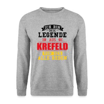 Stadt Krefeld Deutschland Legende Spruch - Unisex Pullover - Weißgrau meliert - Vorne - Alina (178cm) & Michal (187cm)