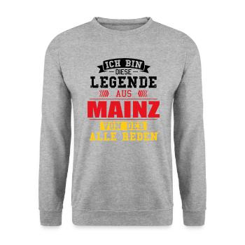 Stadt Mainz Deutschland Legende Spruch - Unisex Pullover - Weißgrau meliert - Vorne - Alina (178cm) & Michal (187cm)