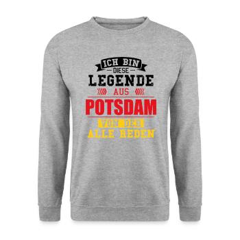 Stadt Potsdam Deutschland Legende Spruch - Unisex Pullover - Weißgrau meliert - Vorne - Alina (178cm) & Michal (187cm)