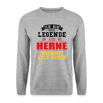Stadt Herne Deutschland Legende Spruch - Unisex Pullover - Weißgrau meliert - Vorne - Alina (178cm) & Michal (187cm)