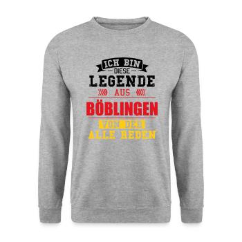 Stadt Böblingen Deutschland Legende Spruch - Unisex Pullover - Weißgrau meliert - Vorne - Alina (178cm) & Michal (187cm)