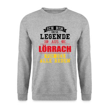 Stadt Lörrach Deutschland Legende Spruch - Unisex Pullover - Weißgrau meliert - Vorne - Alina (178cm) & Michal (187cm)