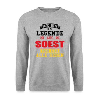 Stadt Soest Deutschland Legende Spruch - Unisex Pullover - Weißgrau meliert - Vorne - Alina (178cm) & Michal (187cm)