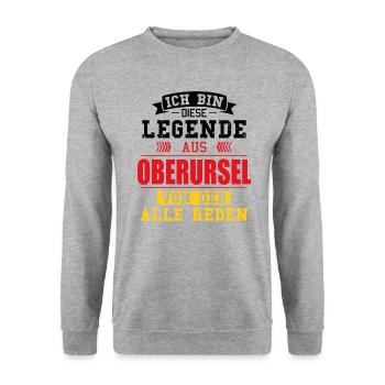 Stadt Oberursel Deutschland Legende Spruch - Unisex Pullover - Weißgrau meliert - Vorne - Alina (178cm) & Michal (187cm)