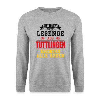 Stadt Tuttlingen Deutschland Legende Spruch - Unisex Pullover - Weißgrau meliert - Vorne - Alina (178cm) & Michal (187cm)