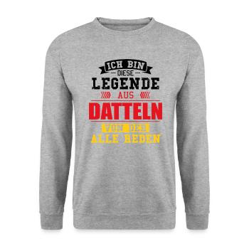 Stadt Datteln Deutschland Legende Spruch - Unisex Pullover - Weißgrau meliert - Vorne - Alina (178cm) & Michal (187cm)